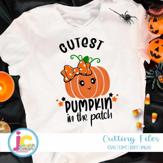 Cutest Pumpkin in the Patch svg | Girl Halloween Design SVG DXF PNG EPS JenCraft Designs