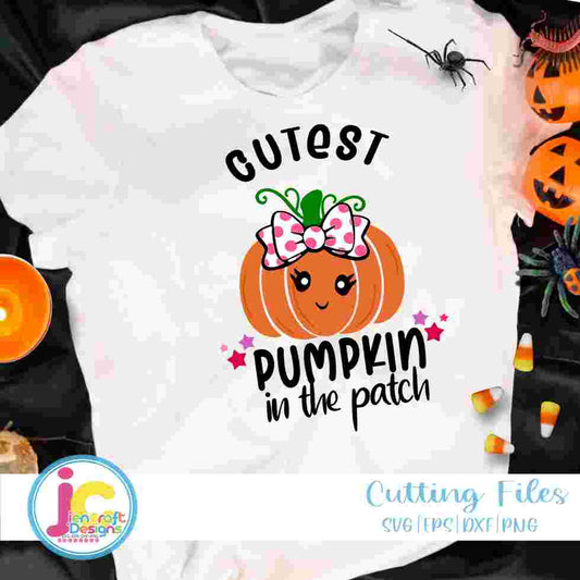Cutest Pumpkin in the Patch svg | Girl Halloween SVG DXF PNG EPS JenCraft Designs