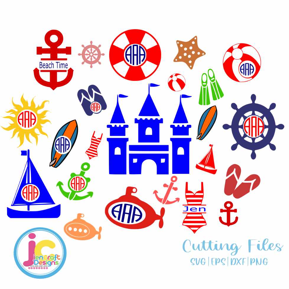 Summer Svg | Beach Monogram Frame Svg Bundle JenCraft Designs