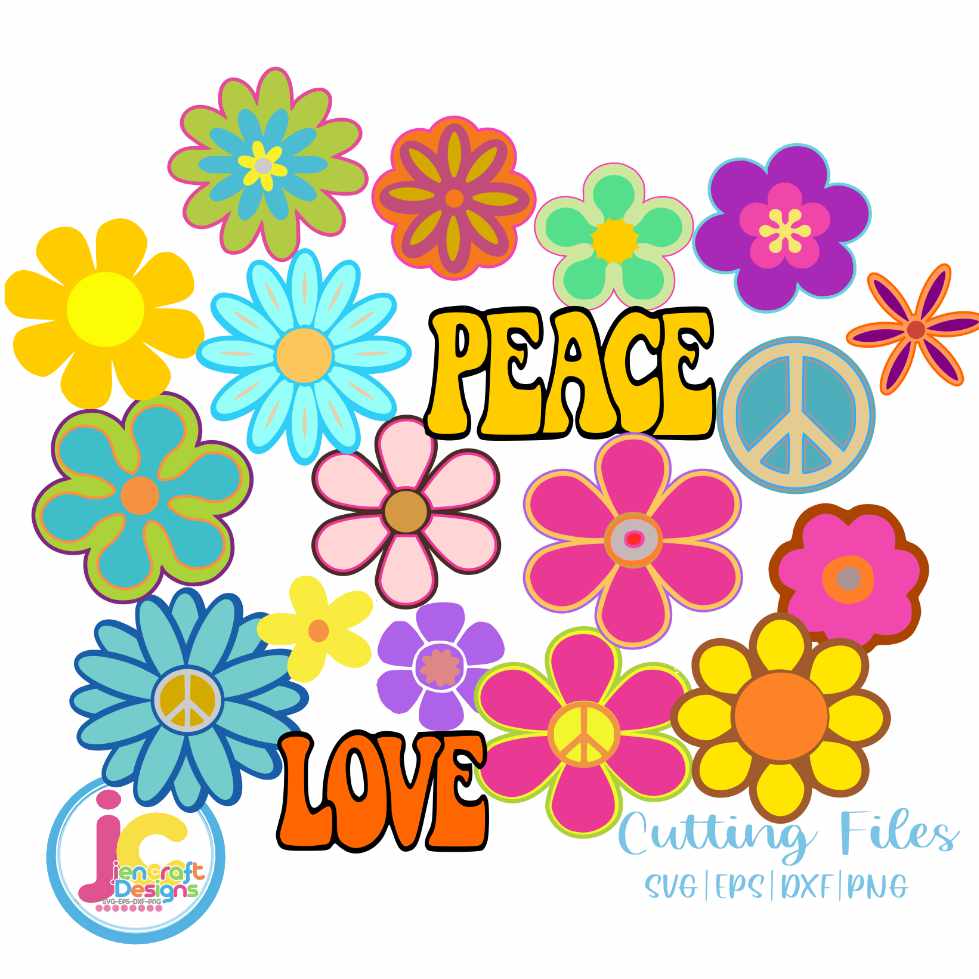 Hippie Svg | Retro Groovy Flowers SVG DXF PNG EPS JenCraft Designs