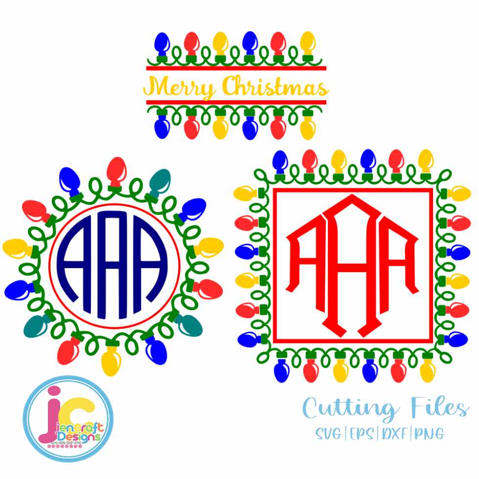 Christmas SVG | Christmas Lights Monogram frames SVG EPS DXF PNG JenCraft Designs