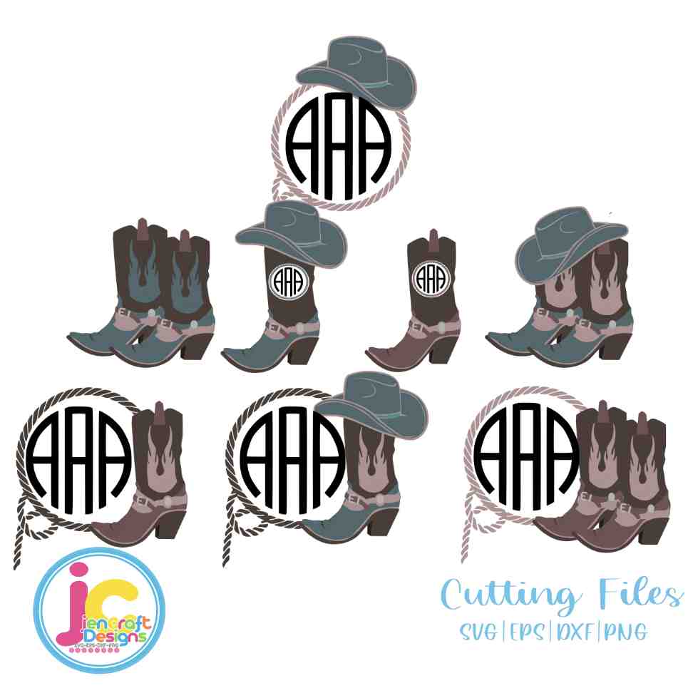 Cowboy Boots Monogram Frame | CowBoy Boots SVG EPS DXF PNG Bundle JenCraft Designs