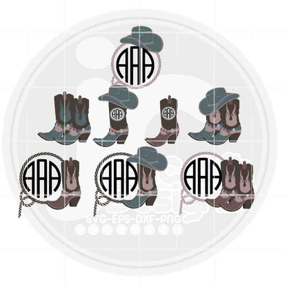 Cowboy Boots Monogram Frame | CowBoy Boots SVG EPS DXF PNG Bundle JenCraft Designs