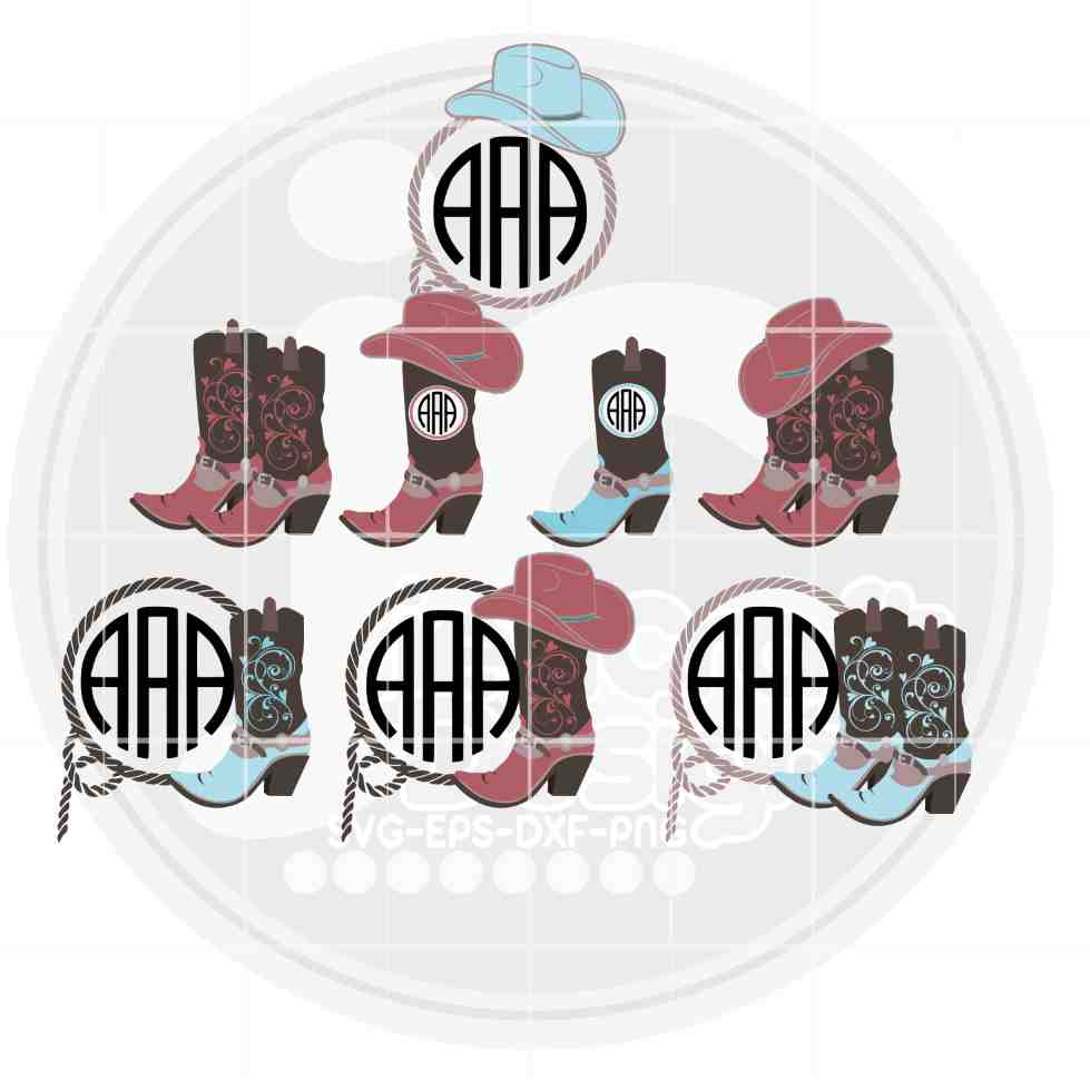 Cowgirl Boots Monogram Frame | Western SVG EPS DXF PNG JenCraft Designs
