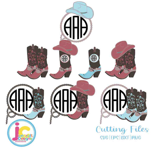 Cowgirl Boots Monogram Frame | Western SVG EPS DXF PNG JenCraft Designs