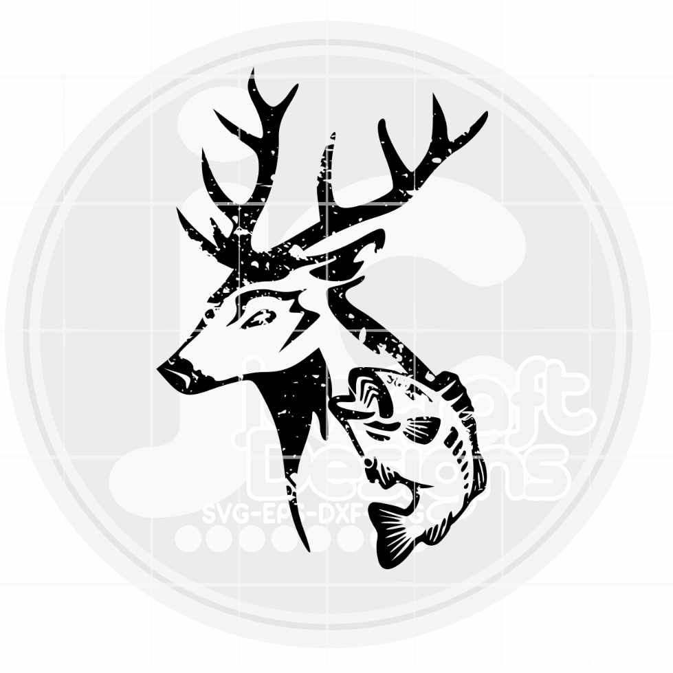 Distressed Deer Fish Svg | Hunting Fishing SVG EPS DXF PNG