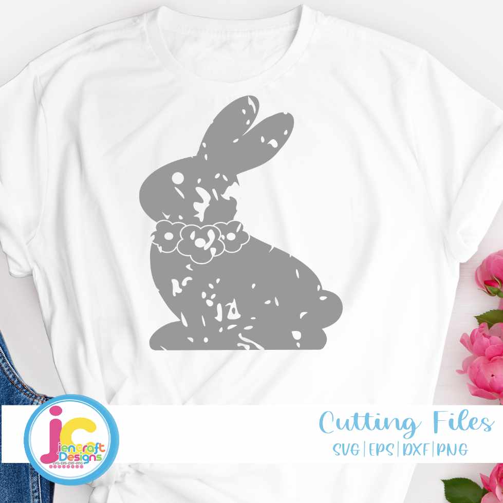 Easter Svg | Distressed Floral Bunny SVG EPS DXF PNG