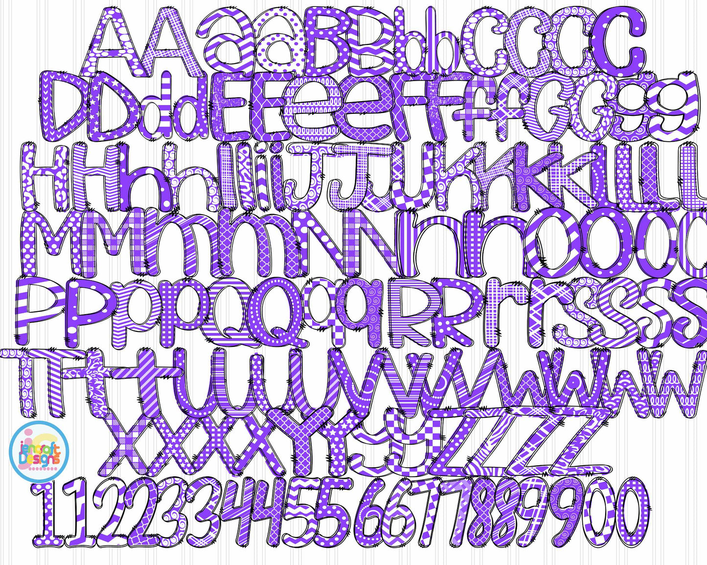 Purple Doodle Letters Png | Alphabet Letters Png Sublimation File