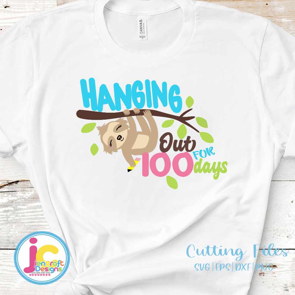 100th day of school svg, Sloth hanging out for 100 days SVG DXF PNG EPS