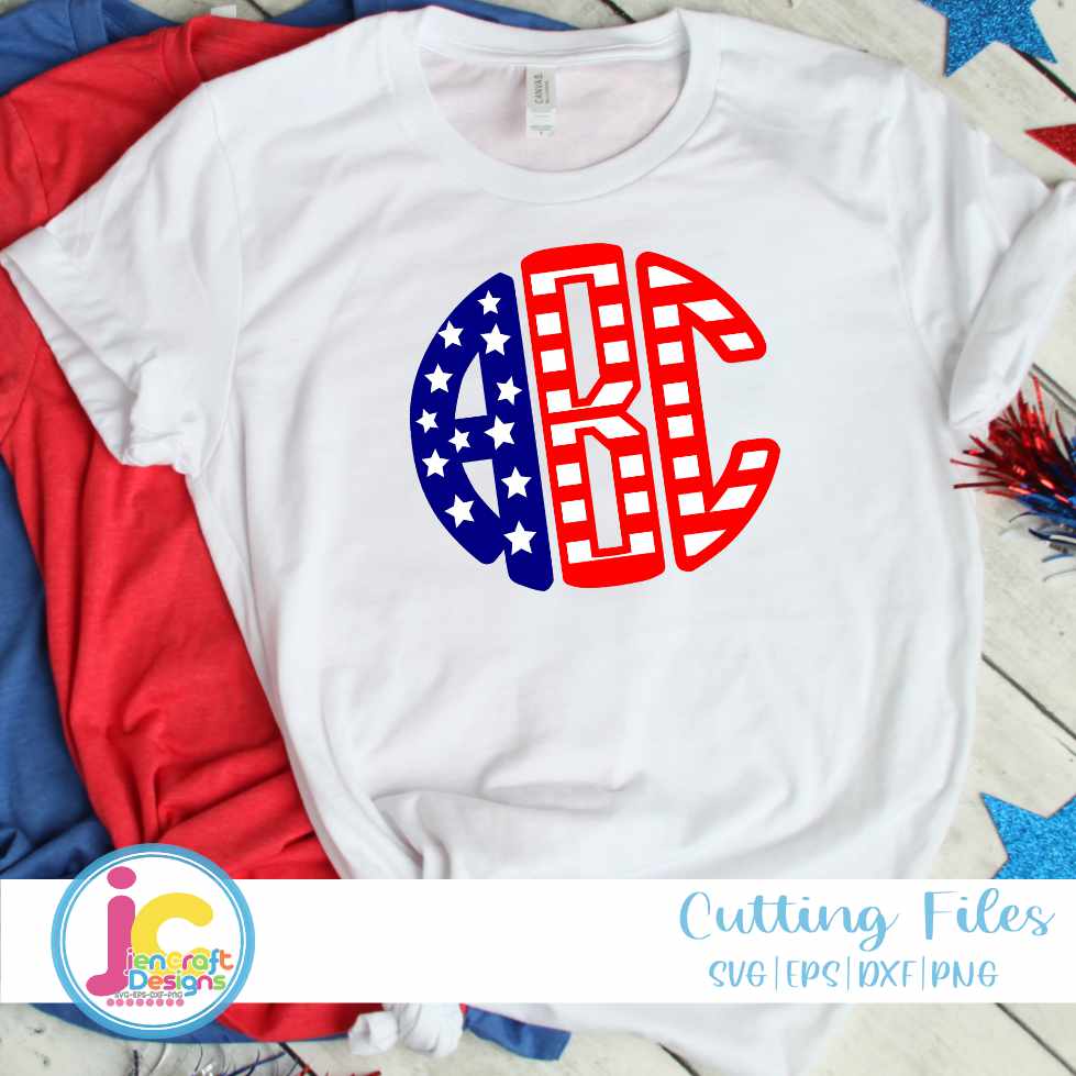 4th of July Svg | Flag Pattern Round Alphabet SVG EPS DXF PNG JenCraft Designs