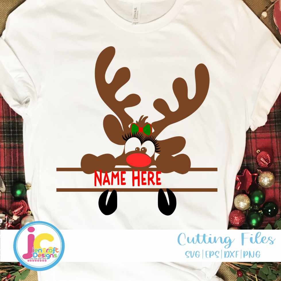 Christmas Svg | Girl Peeking Reindeer Split Monogram SVG DXF PNG EPS JenCraft Designs