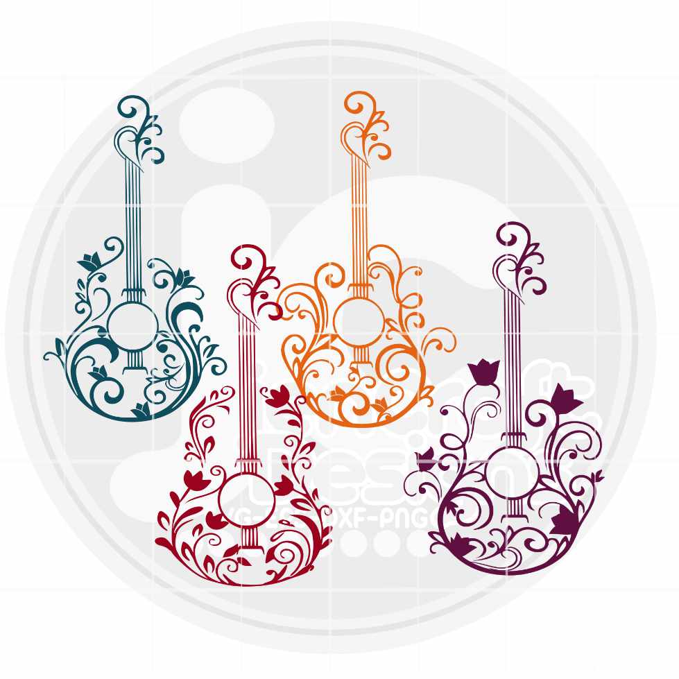 Floral Guitar Svg | Monogram Frame SVG DXF PNG EPS Bundle