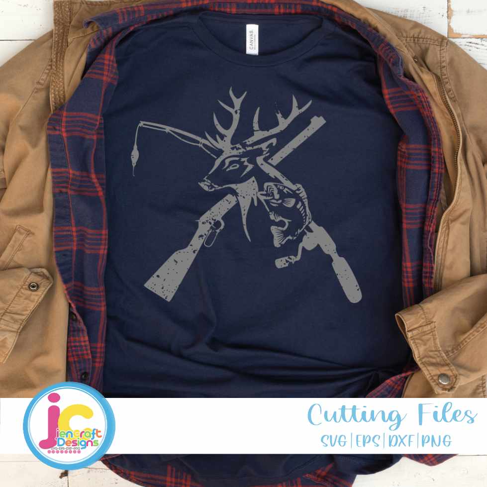 Hunting svg, Distressed Deer Fish, riffle Fishing Pole SVG