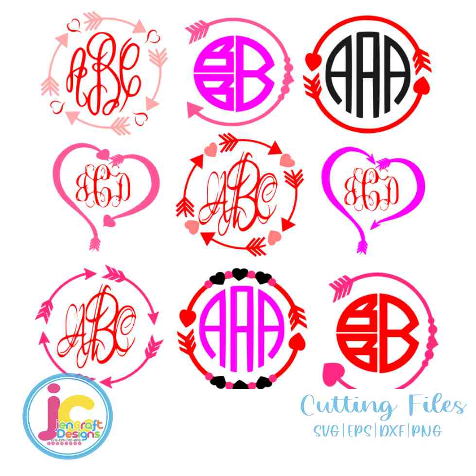 Arrow Monogram Frame Svg | Heart Monogram Frame Svg Bundle JenCraft Designs