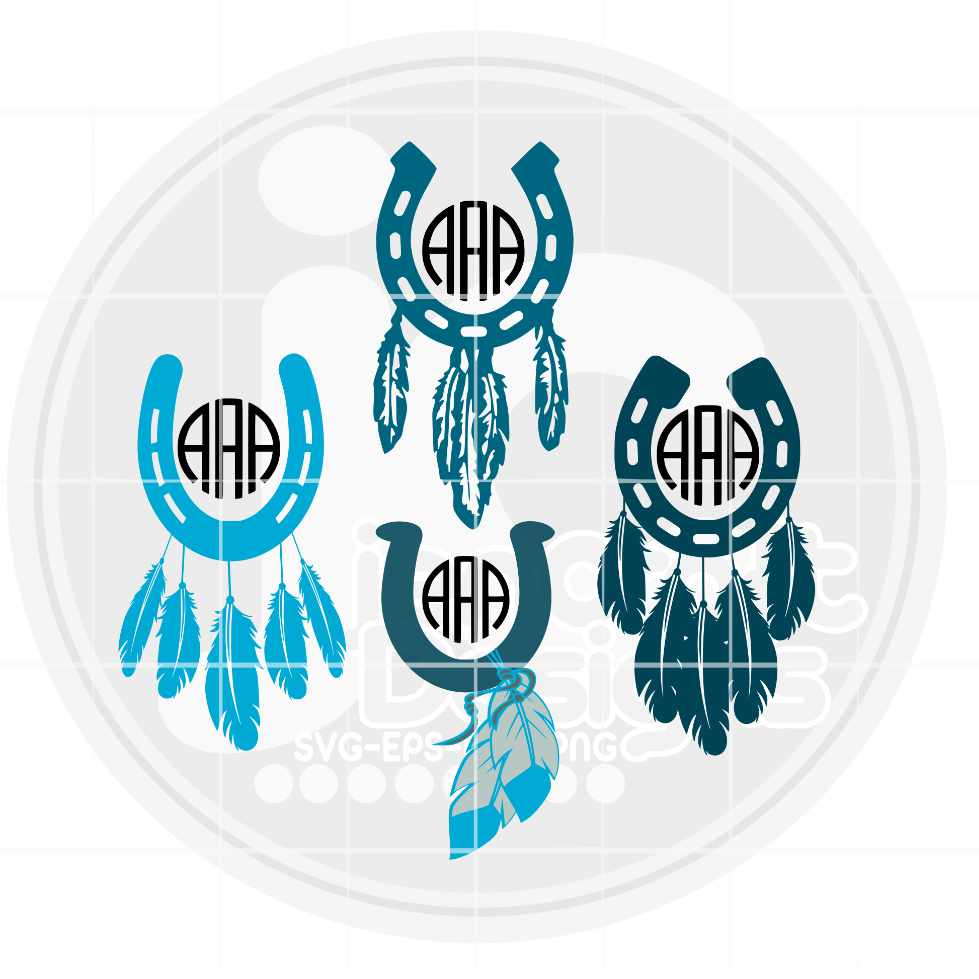Monogram Frame svg | Horseshoe Feathers SVG EPS DXF PNG Budle