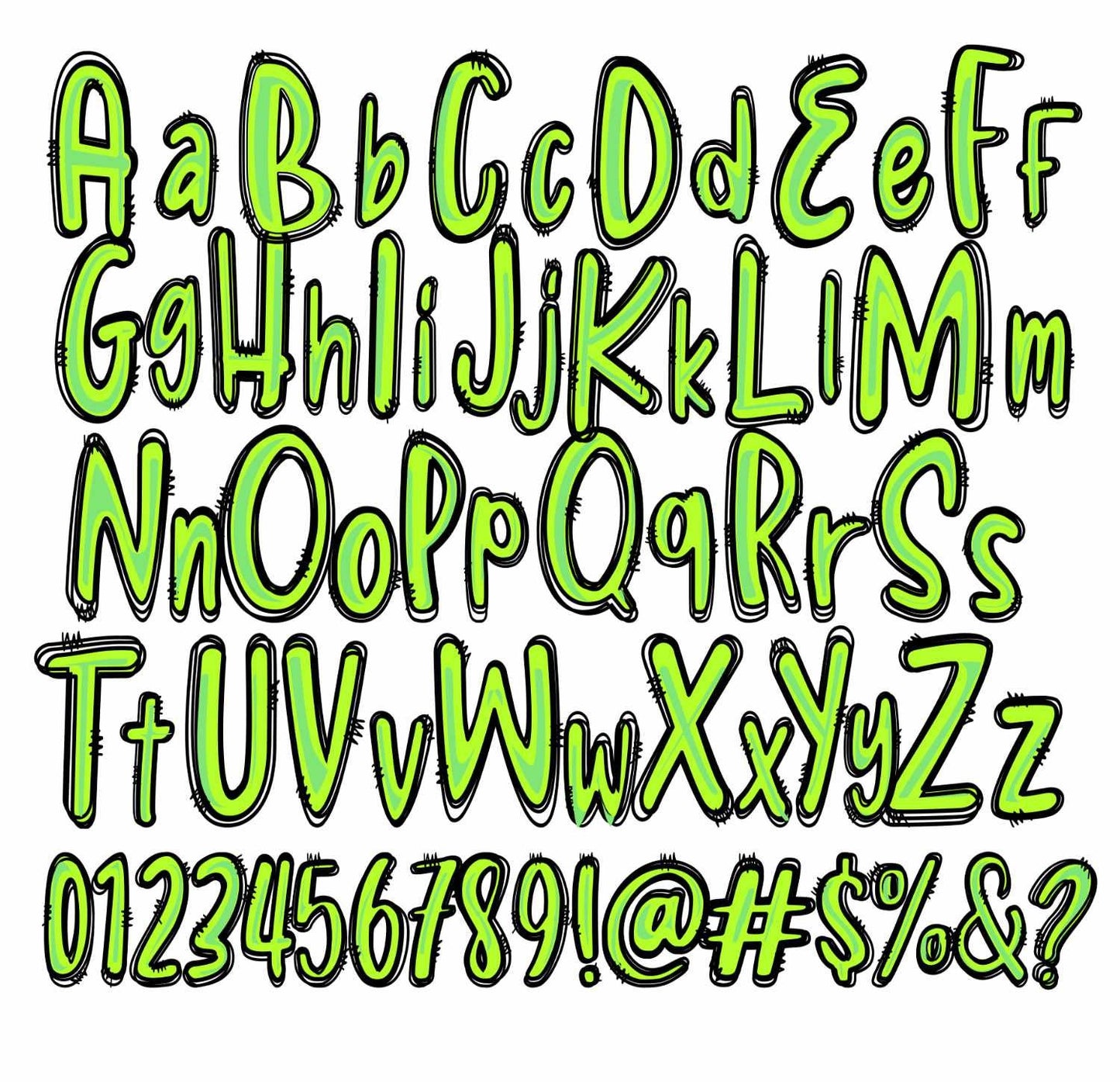 Bright Color Doodle Letters Png | Neon Alphabet Png Sublimation File