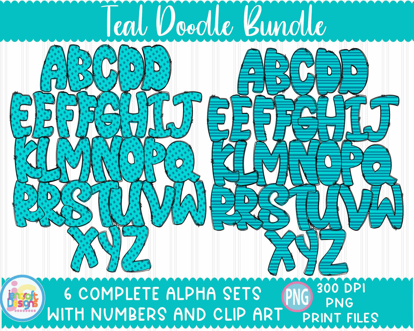 Cancer Awareness Doodle Letters Png | Teal Ovarian Cancer Doodle Alphabet Png Sublimation File