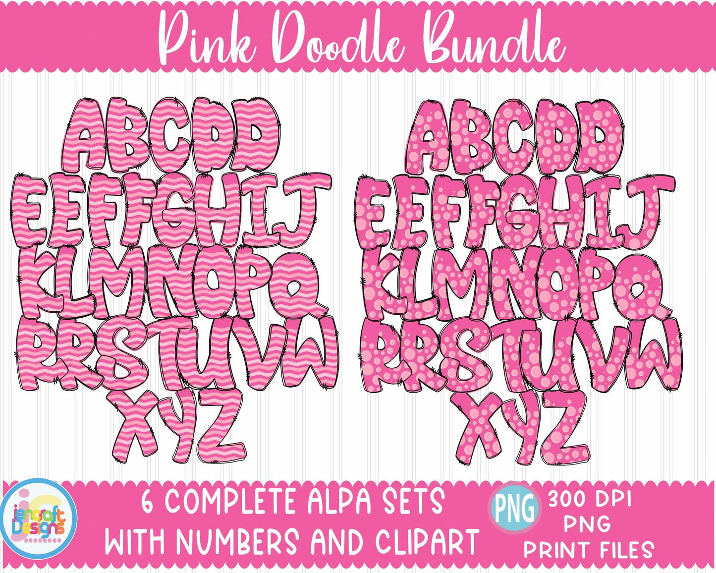 Breast Cancer Doodle Letters Png | Pink Alphabet Png Sublimation File