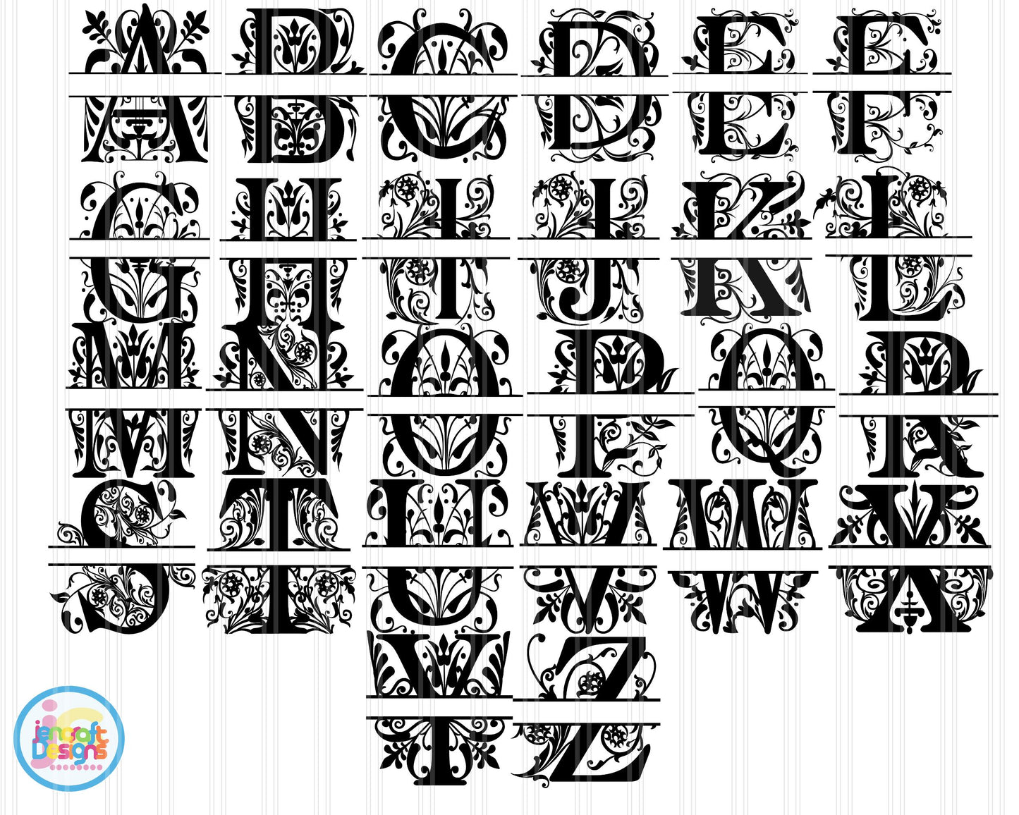 Split Monogram Svg | Regal Alphabet SVG EPS DXF PNG