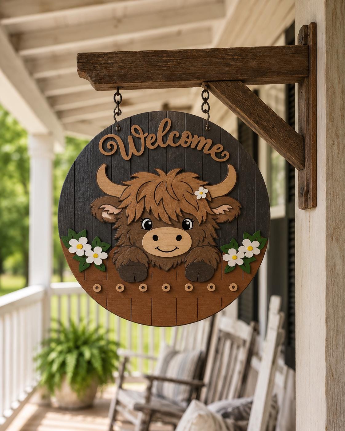 Highland Cow Welcome Sign SVG | Layered Laser Cut Door Hanger