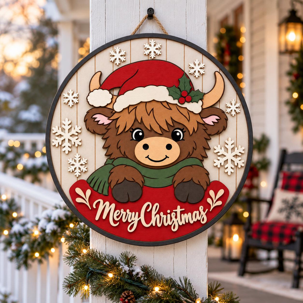 Highland Cow Christmas Sign SVG | Layered Laser Door Hanger