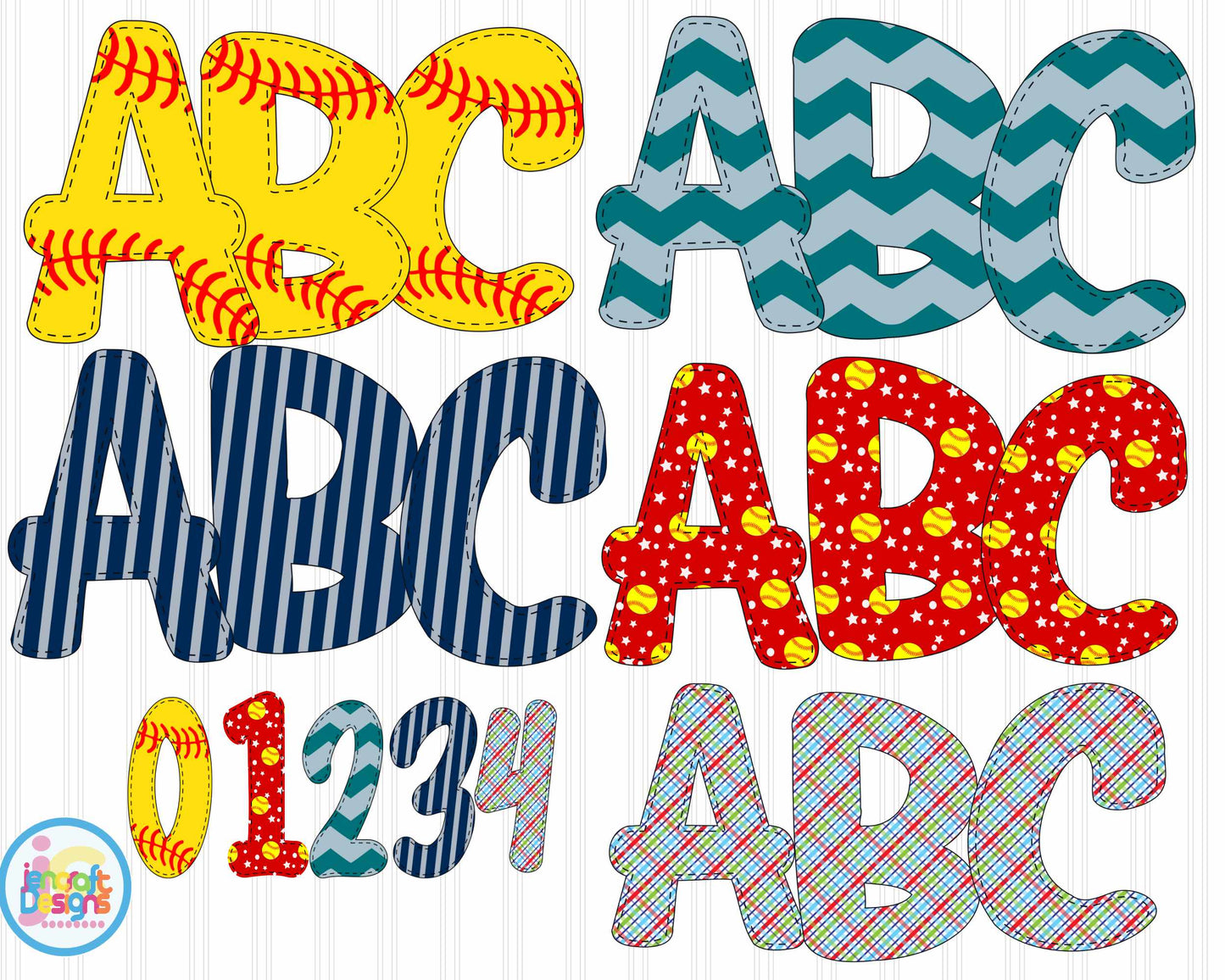 Softball Faux Applique Doodle Letters | Softball Alphabet Png Sublimation File