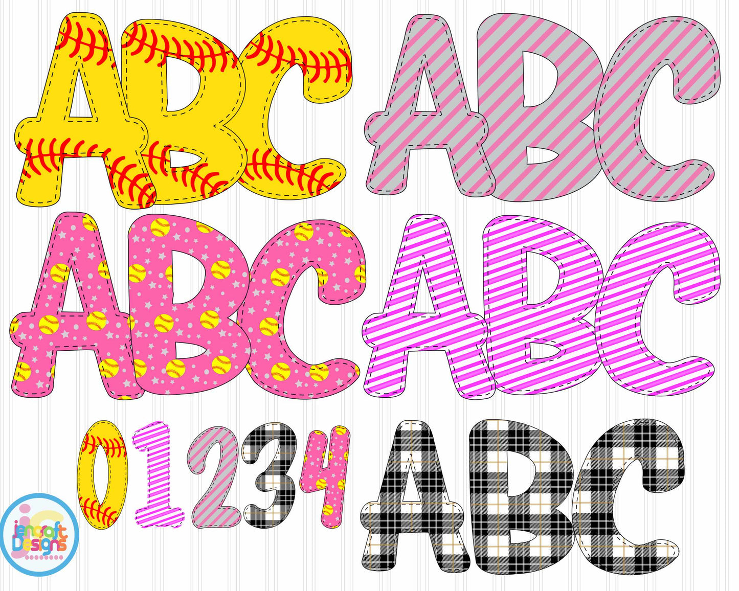 Softball Girl Faux Applique Doodle Letters | Softball Alphabet Png Sublimation File