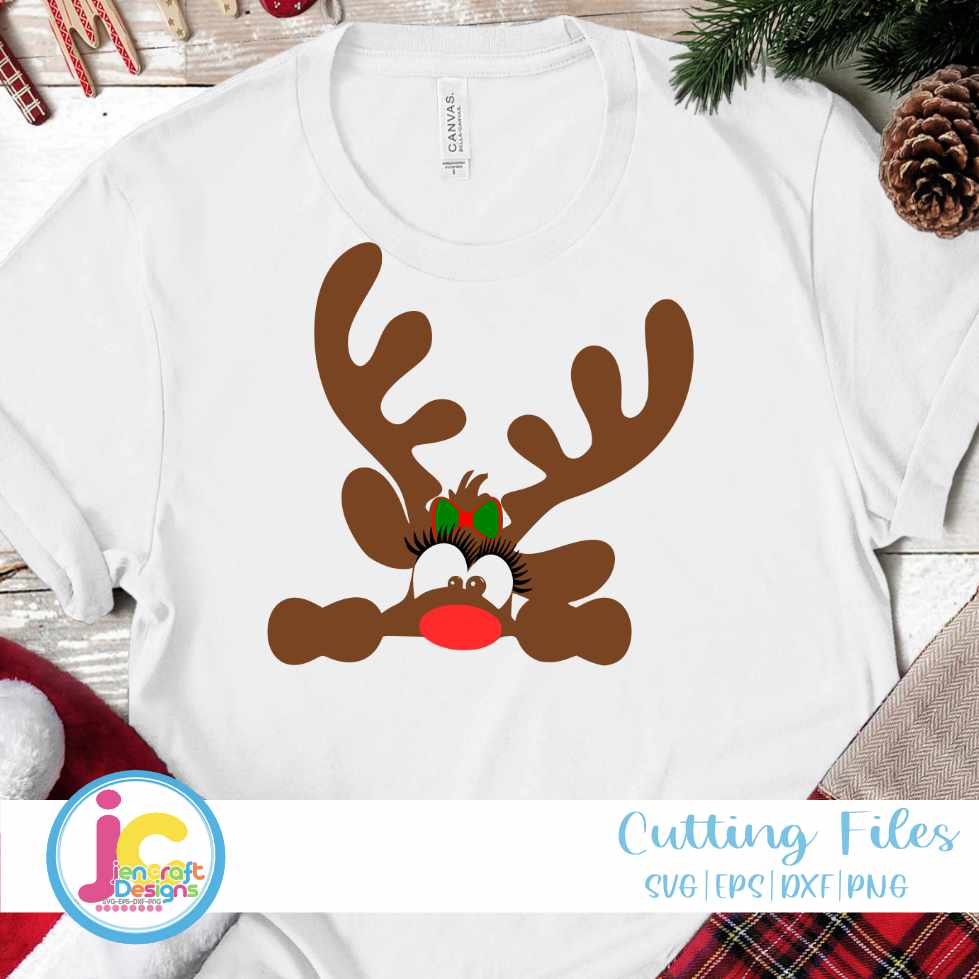 Christmas Svg | Girl Peeking Reindeer SVG DXF PNG EPS JenCraft Designs