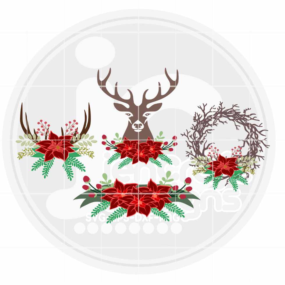 Christmas Svg | Floral Deer Antler Swag SVG DXF PNG EPS JenCraft Designs