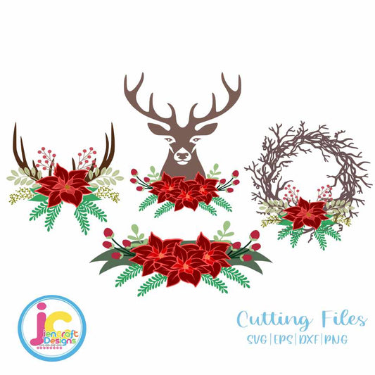Christmas Svg | Floral Deer Antler Swag SVG DXF PNG EPS JenCraft Designs