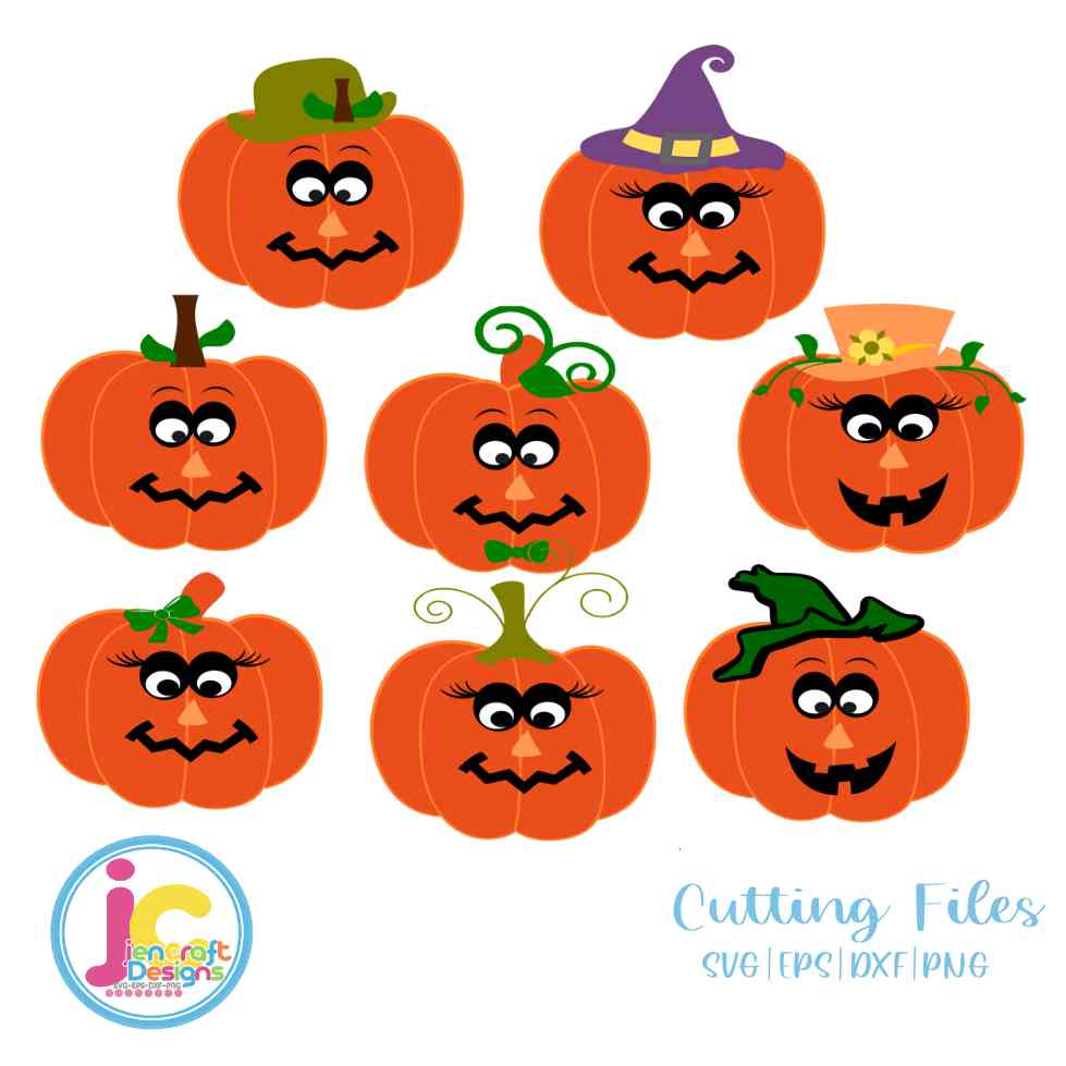 Cute Pumpkin Face Svg | Halloween svg kids SVG EPS DXF PNG Bundle JenCraft Designs