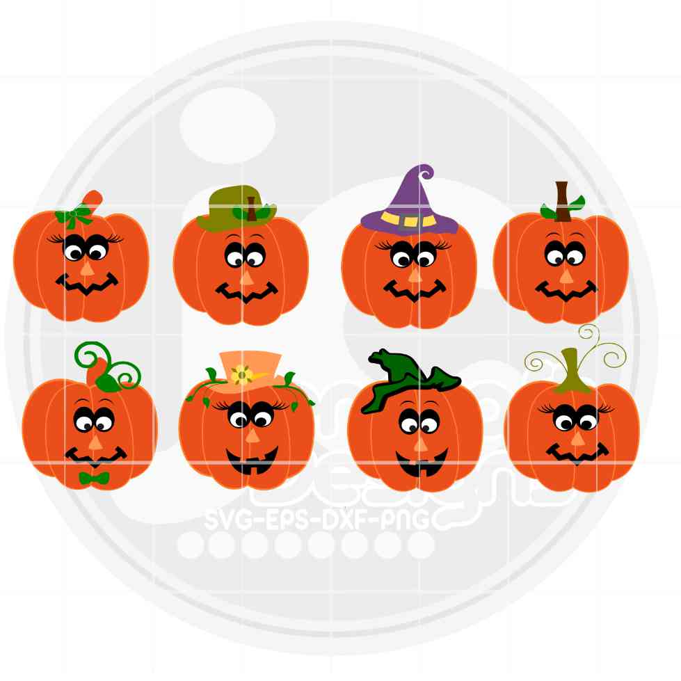 Cute Pumpkin Face Svg | Halloween svg kids SVG EPS DXF PNG Bundle JenCraft Designs