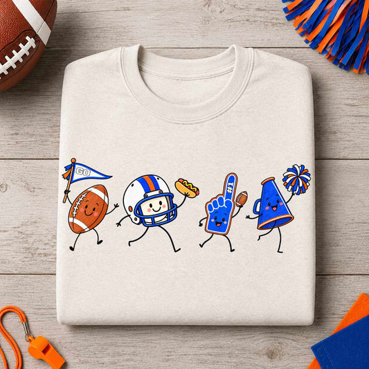 Royal Blue Orange White Football Doodle PNG Sublimation Design