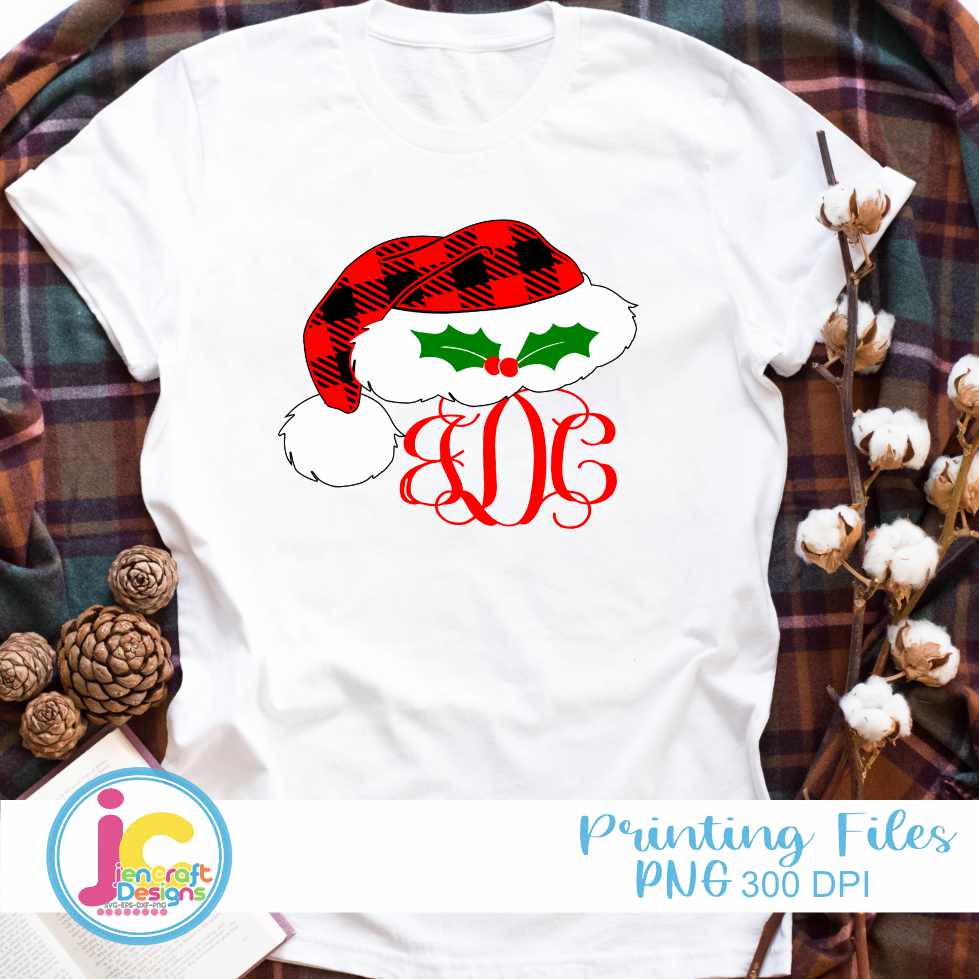 Christmas Svg | Plaid Santa Hat Monogram Frame SVG EPS DXF PNG JenCraft Designs 2
