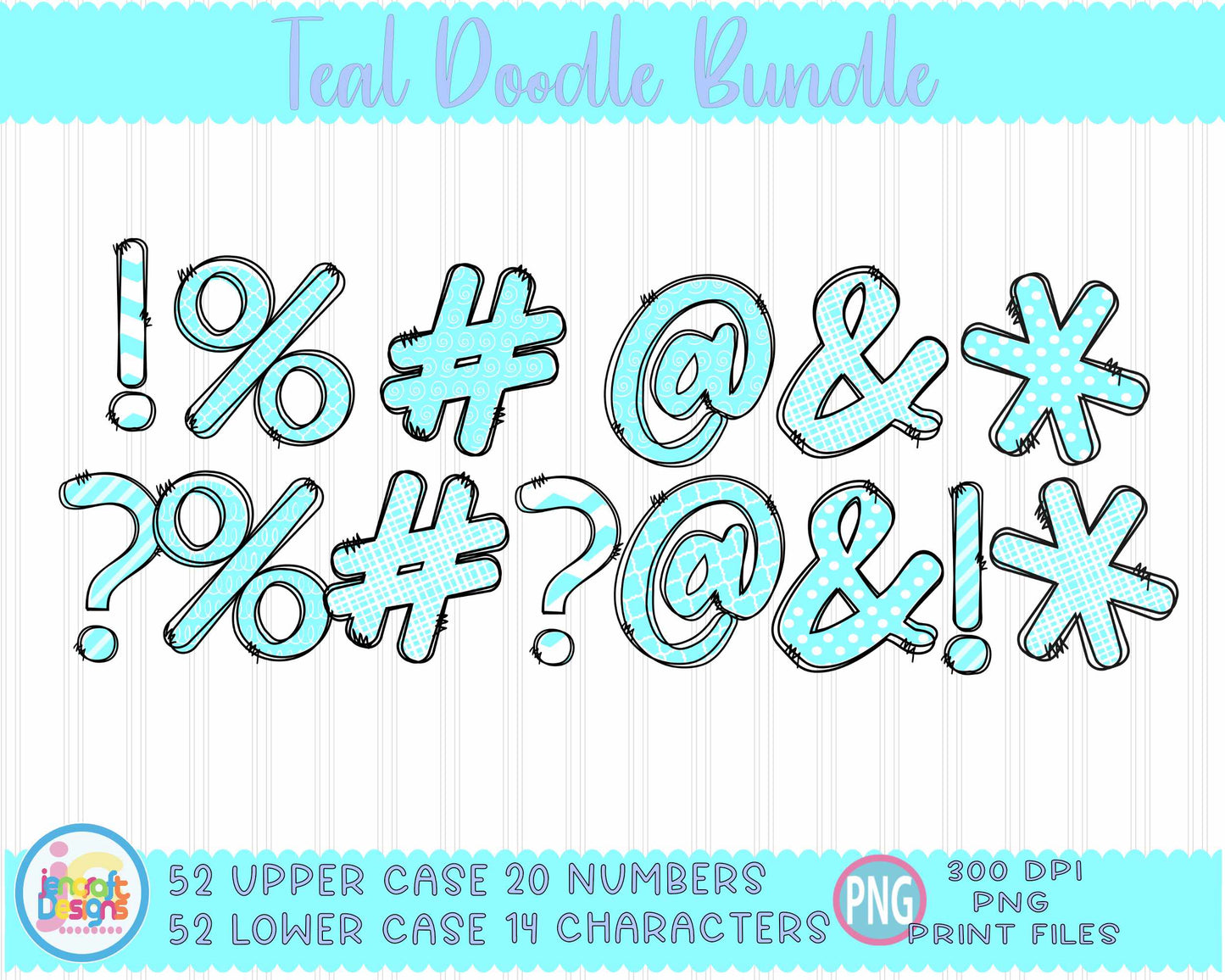 Teal Doodle Letters Png | Alphabet Letters Png Sublimation File