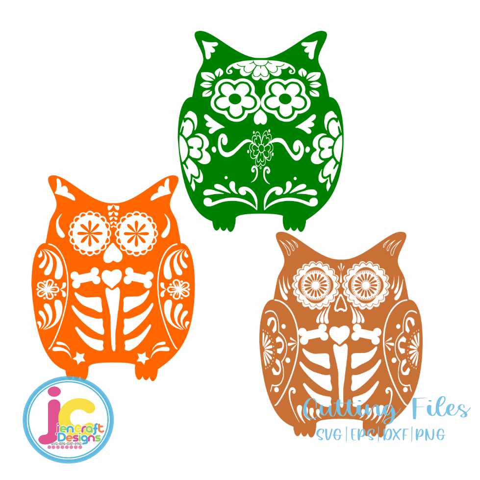 Halloween Svg | Sugar Skull Owl SVG DXF PNG EPS Bundle JenCraft Designs