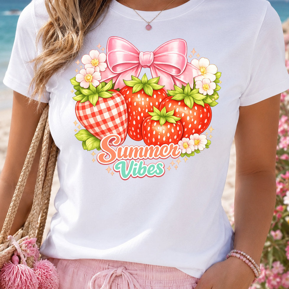 Summer Vibes Strawberry PNG | Coquette Sublimation Design