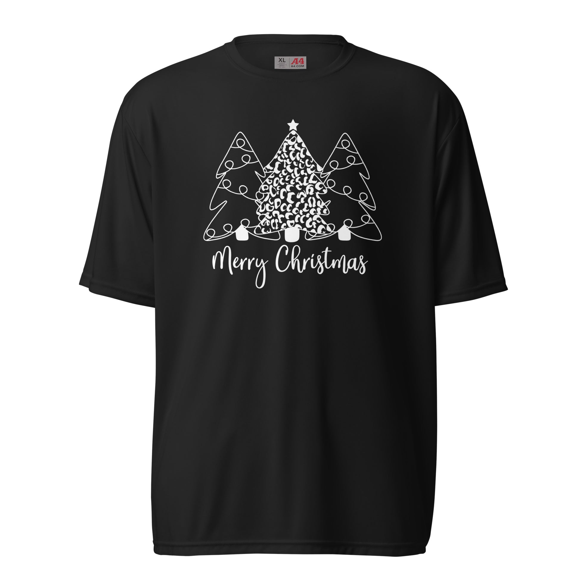 White Christmas Tree Print Tee, Unisex performance crew neck t-shirt JenCraft Designs