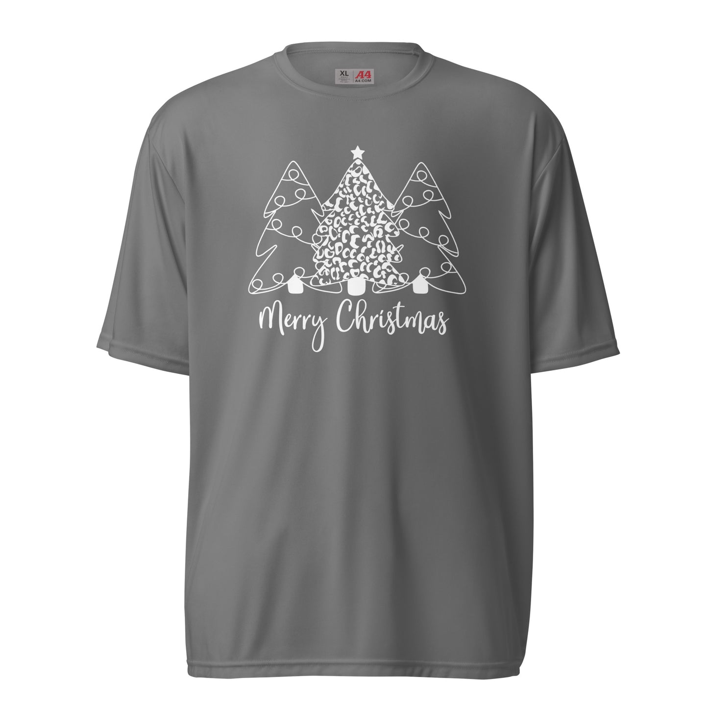 White Christmas Tree Print Tee, Unisex performance crew neck t-shirt JenCraft Designs