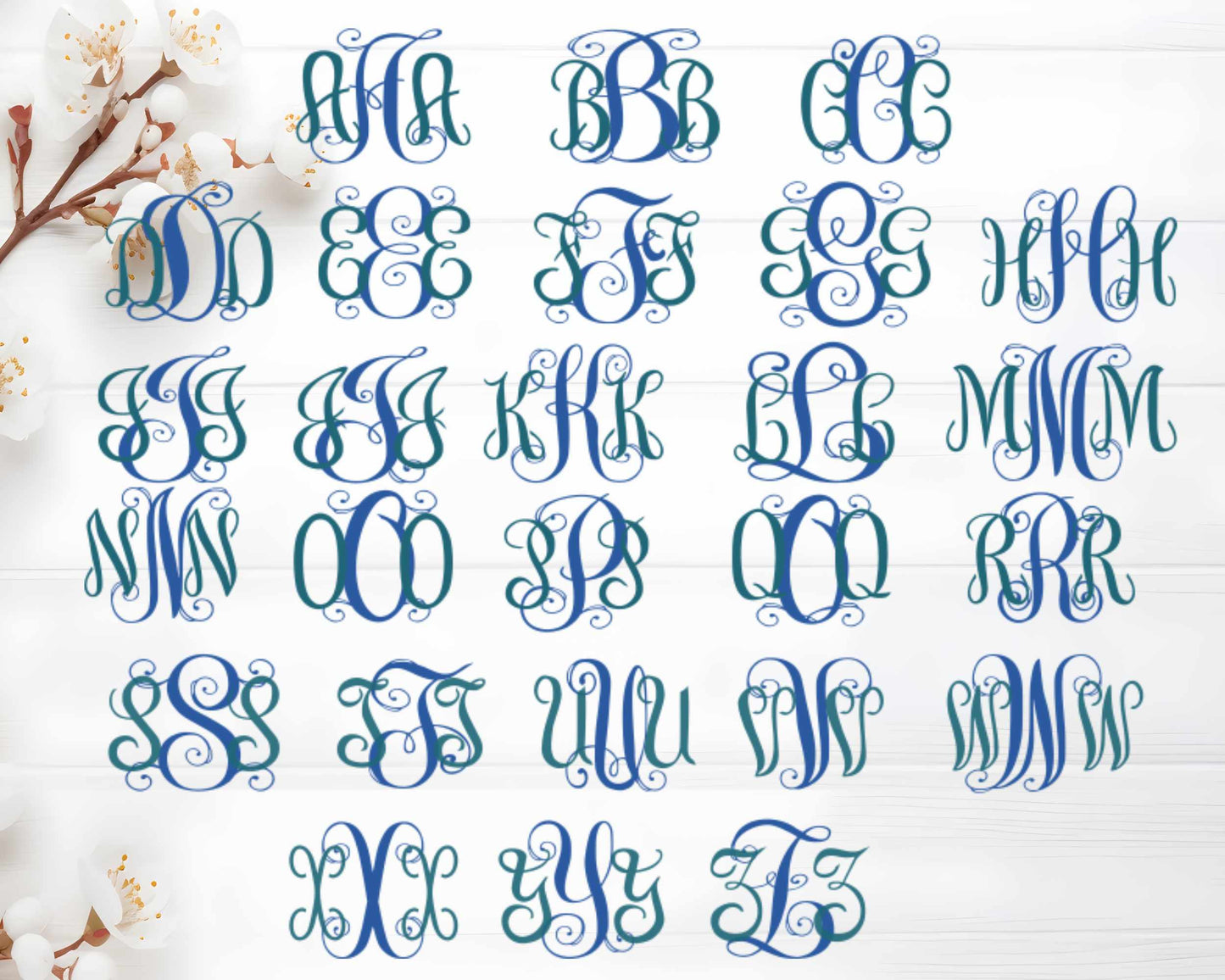 Classy Vine Monogram Alphabet | Interlocking Monogram SVG DXF EPS