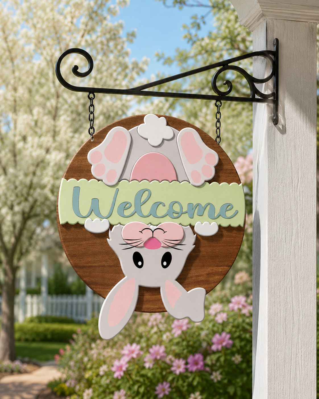 Easter Welcome Sign SVG EPS DXF PNG | Bunny Tail Door Hanger Cut File