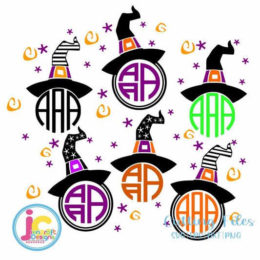 Witch Hat Monogram Frame Svg, Halloween SVG EPS DXF PNG