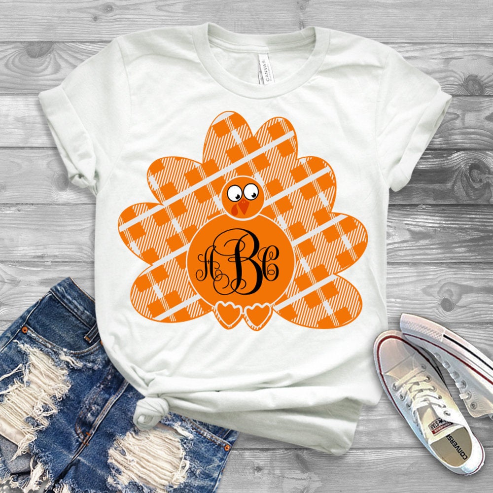 Thanksgiving Svg Buffalo Plaid Turkey Monogram Frame Svg