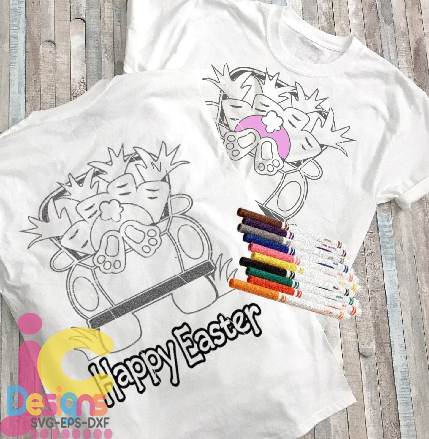 Easter Bunny Truck, Coloring Design SVG EPS DXF PNG