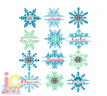 Snowflake Flake Monogram Frame Svg Bundle