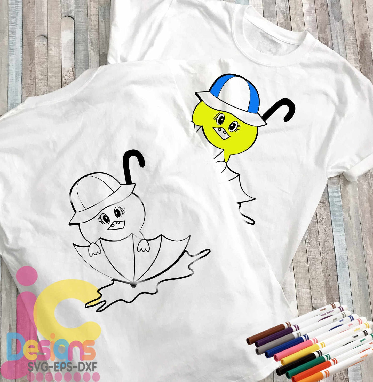Duck in Umbrella, Easter Coloring SVG EPS DXF PNG