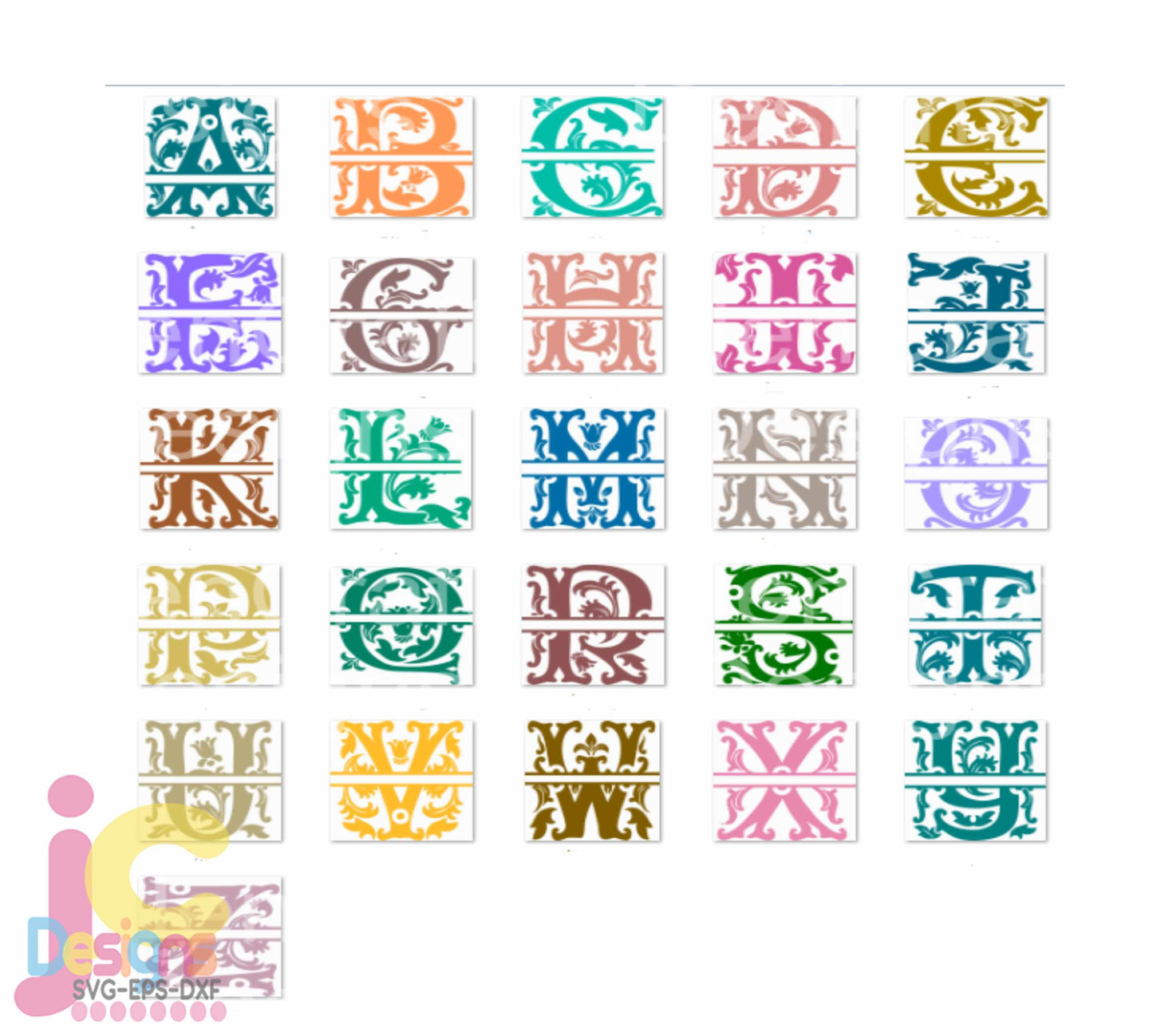 Regal Split Monogram Alphabet SVG, EPS, DXF and PNG