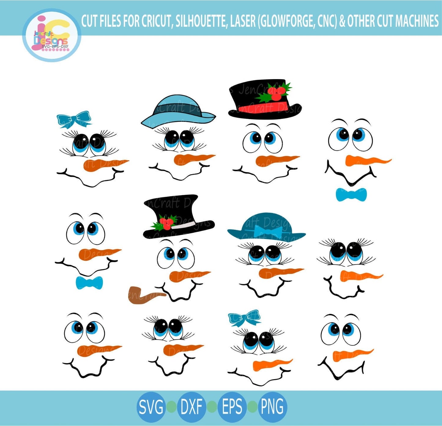 Snowman svg, Cute Snowman face SVG lady & man face boy Girl, Christmas Snow Man cut file Dxf, Eps, Png