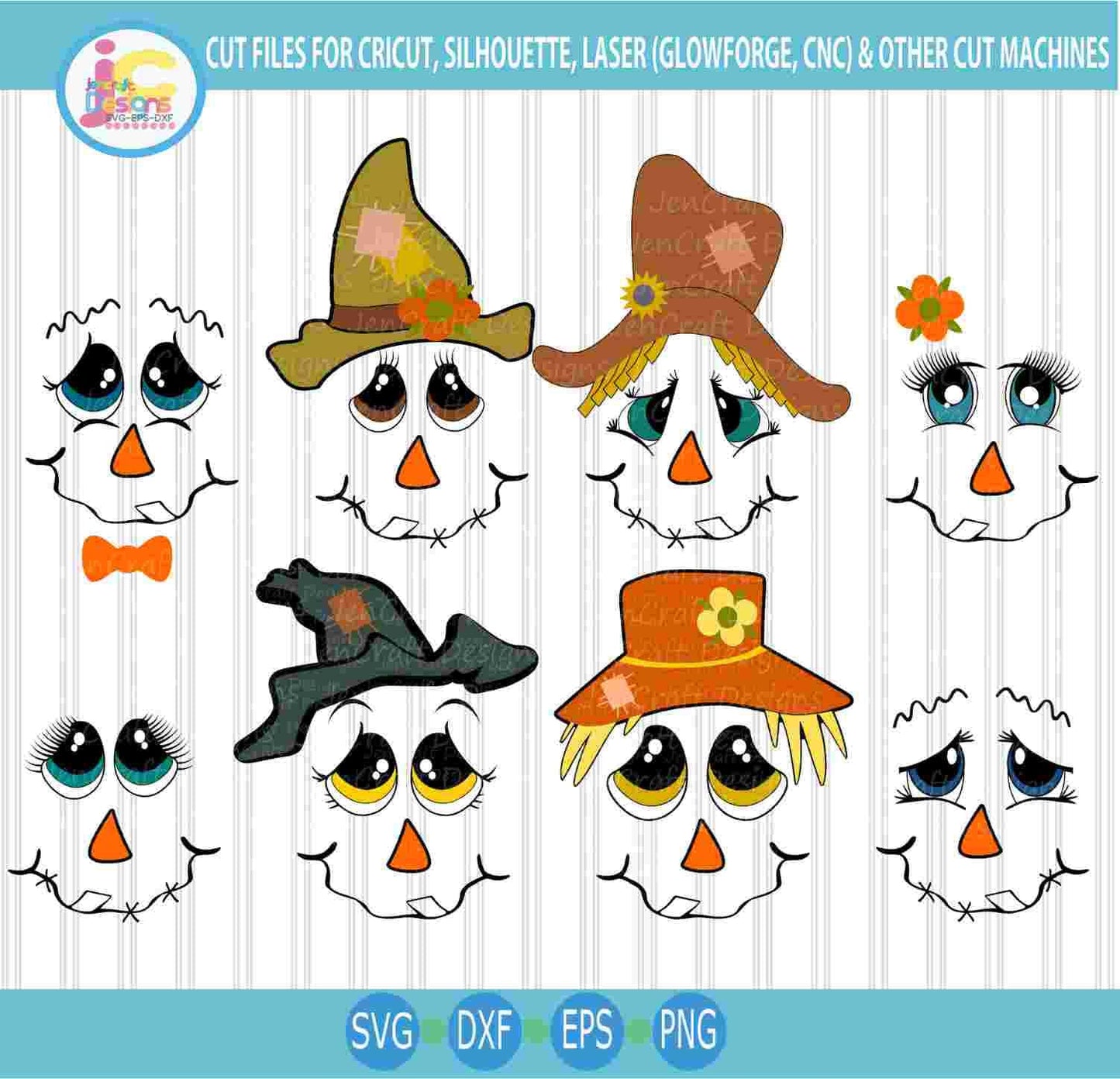 Scarecrow Faces Svg | Thanksgiving SVG DXF PNG EPS JenCraft Designs