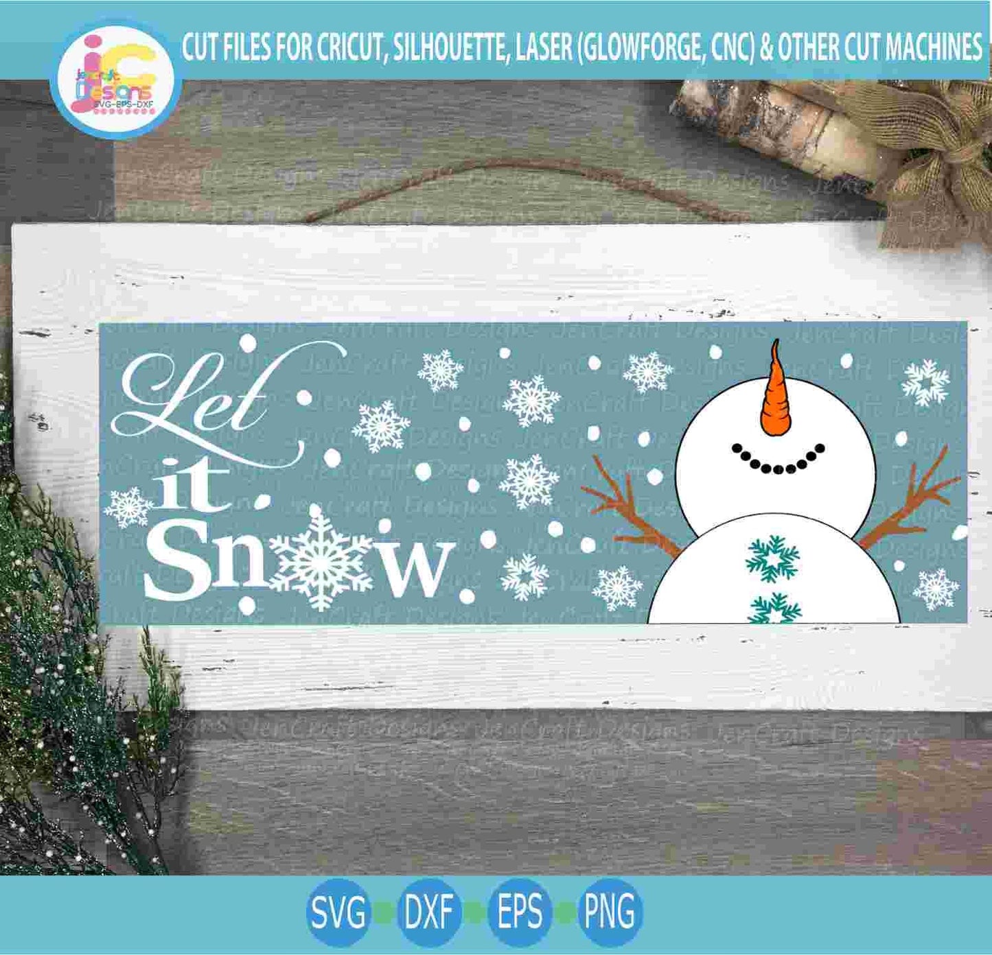 Snowman svg, Let it Snow sign bundle SVG Winter Snowman design looking up, silhouette cut fles, cricut Svg, Eps Dxf Png laser Clipart - JenCraft Designs